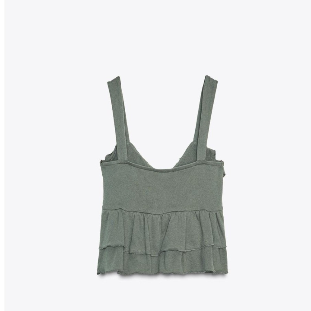 NWT Zara Ruffled & Bow Tie-front Cropped Tank Top In Green - L - Picture 6 of 11